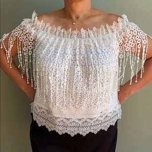 Elie Tahari white lace off the shoulder top